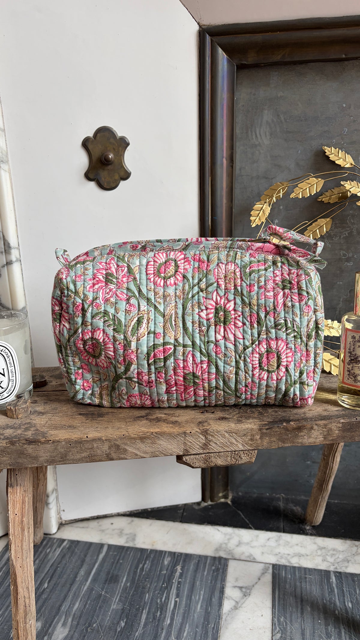Trousse de toilette fleurie Turquoise