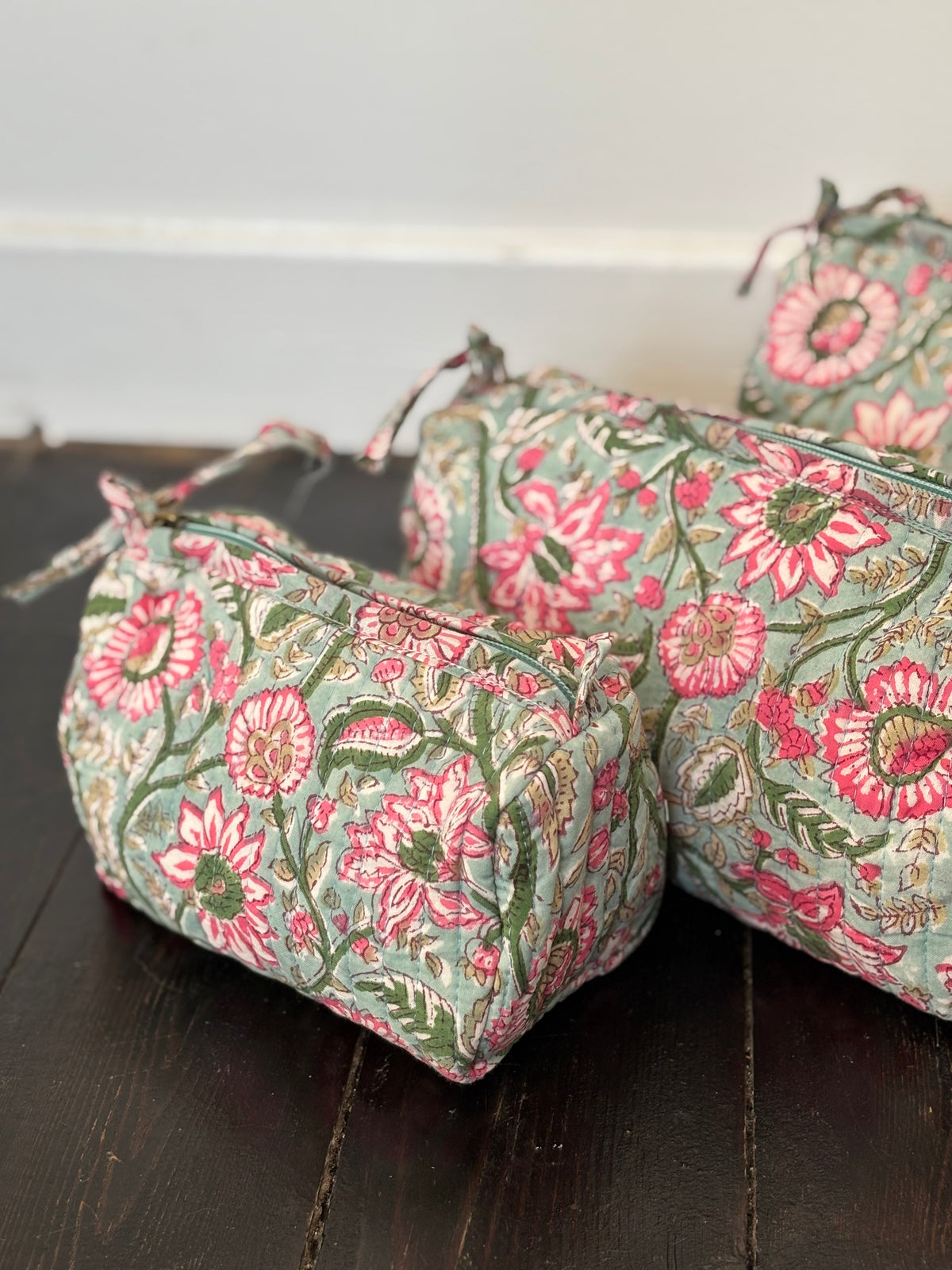 Trousse de toilette fleurie Turquoise